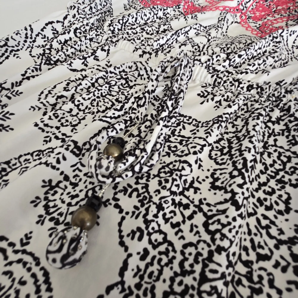 Hale Bob Strapless Maxi Dress Black White Paisley Pink Embroidered Drawstring S - Picture 5 of 14